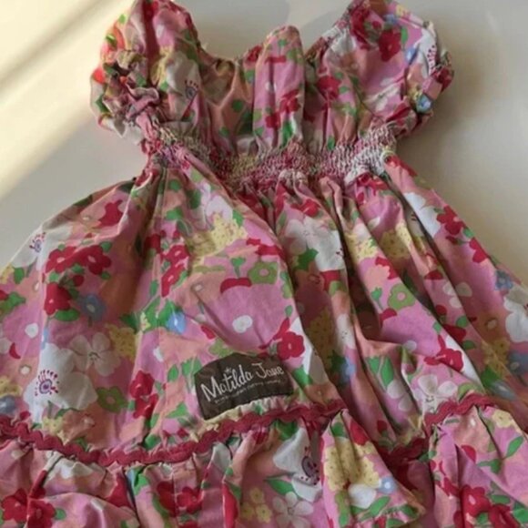 Floral Pink Dress with Ruffle Sleeves - Picture 3 of 6